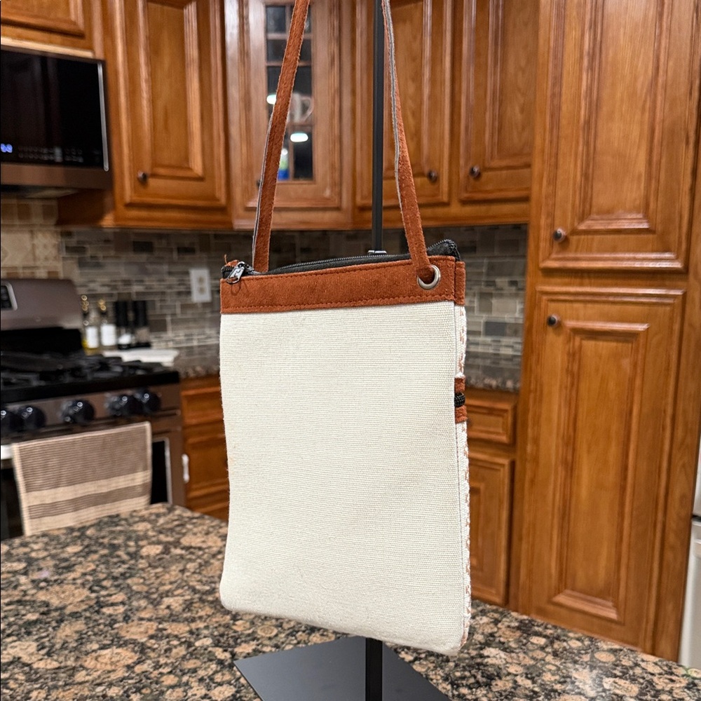 Cream and Brown Patterned Crossbody Bag - Picture 2 of 2